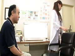 Rika Nagasawa wearing nylon stockings enjoys while giving a hand-job