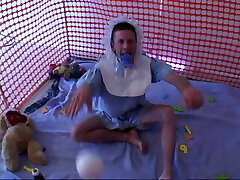 Old man hired careful babysitter for his overgrown ignoramus