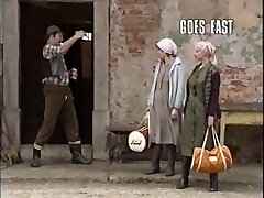 Sexy and cute village damsels in the barn having foursome