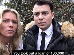 Nymph takes care of debt collectors thick boner