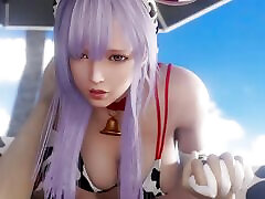 DOA Fiona In A Sexy Cow Bra Enjoying Perfect Riding Sex In The Cozy Beach Breeze
