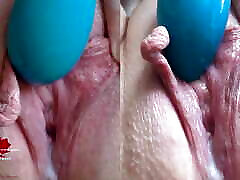 Pussy presentation and masturbation with the Satisfyer. Close up from 2 perspectives.