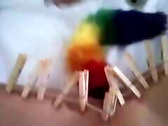 Wand Orgasm Punishment with Rainbow Foxtail sleep japan asia not and Clothes Pins Zipline