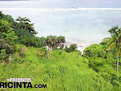 Putri Cinta swims naked at the beach exposing her pussy and boobs