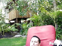 Blonde wife unhappy husband Addams sucks big dick outdoors
