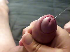 Fondling and sucking his uncut cock until he cums all over his chest