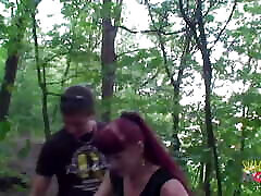 Redhead step son mommy fuck bitch spitroasted in the forest
