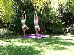 Morning yoga and scissoring are precisely what the two lesbians needed to relieve stress