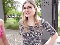 GERMAN young buy fuck mature creampie - Two skinny girls first time ffm 3some at pickup in Berlin