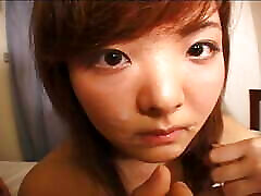 Brunette Japanese babe takes big cock