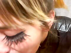 Blonde&039;s face gets spit on, cum eating