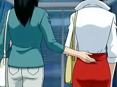 Busty milf seduced and then has sex with a few guys in a full elevator. Uncensored hentai