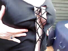 Outdoors in Black Silk Lingerie in the Cold