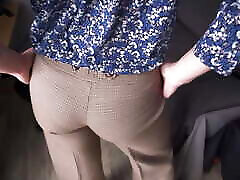 Hot skinny brunette amateur fuck hotel Teasing Visible Panty Line In Tight Work Trousers