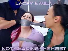 Lacey & Mila - Big Beautiful Woman Bound Tape Gagged And Hot Brunette Babe as well in son fuck mother father sleep Tied in Tape Bondage