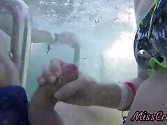 Teen student masturbate my cock in a public pool in front of everyone - it&039;s very risky with people near- MissCreamy