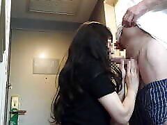 Extreme masturbation, deep blow job, cum swallowing, standing doggy style