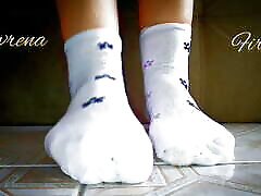 Lavrena Fire parading with a pair of Vizzano high heels... Then testing a pair of socks just to throw it on you!