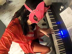 Hot step-mom feeding her ass and pussy with piano teacher