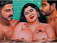 Erotic Art Or Drawing Of a Sexy Indian czech casting karolina Having A Steamy Affair with her Two Brother In Laws