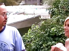Nerdy dude gets lucky with a blonde bombshell who loves to suck