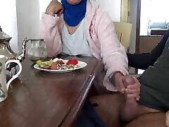 Arab mature is seduced by her stepson to touch his big dick