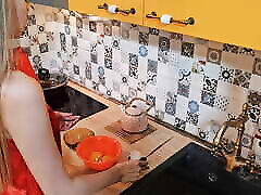 Fucked in the Ass and Fed Cum to My Beautiful StepCousin While She Was Preparing Breakfast