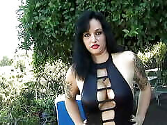 Tattoed brunette pornstar with round boobs begs for dick peneteration outdoor