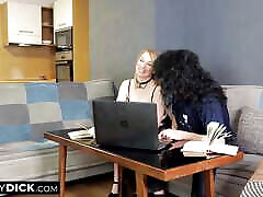 Tiny dick guy gets to suck on her tits in a job interview