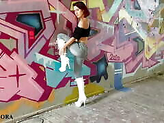 Walking and Teasing in my White Boots