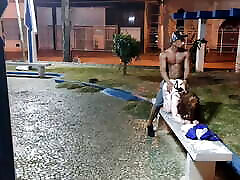 Valentine couple had their first adventure having a1 bdsm short hair blonde in the public square in front of a church