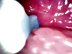 Camera deep inside records female orgasm