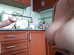 I love mother-in-law fucking in her makes him explode and cumming on her big tits