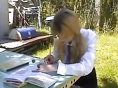 Student blonde gets double penetrated and facialized by her 2 teachers