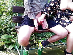 Curvy mother-in-law flashed her natural tits in a public park and made her son-in-law cum