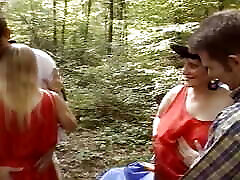 Mature French sluts assfucked during camping orgy