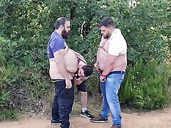 Cruising Bareback Fucking with Two Hairy Fat Guys