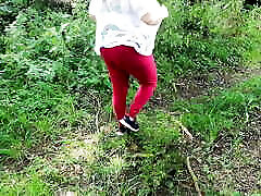Slapping her white tits red in the wood