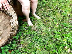 downstairs naked through the forest and hitting her vagina again and again