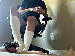 Brat Roxy Teases Foot Bitch Locked in Chastity with her Feet