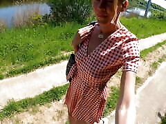 Horny blonde with plug in the ass gets it on the canal !!