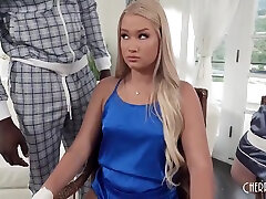 Harley King In Hot Blonde Sucks Big Black Cock While Cucked Husband Watches