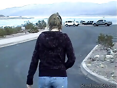 Public teen slut sucking on hard cock