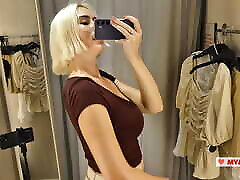 Try On Haul Transparent Clothes, Naked blonde try on haul at the mall. Public fetish