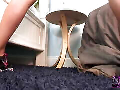 Tanned Skinny Blonde Strips Nude and Lotions up
