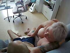 mother-in-law enjoys milking cock