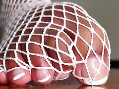 Pink Foxx French Pedicure Feet in Fishnets
