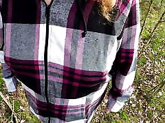 Slapping her nipples while hiking naked