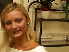 A Shy Blonde Gets Interviewed and Filmed POV Giving a Sloppy Blowjob Until Facial