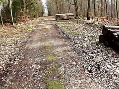 Pants off for pussy slapping in the woods